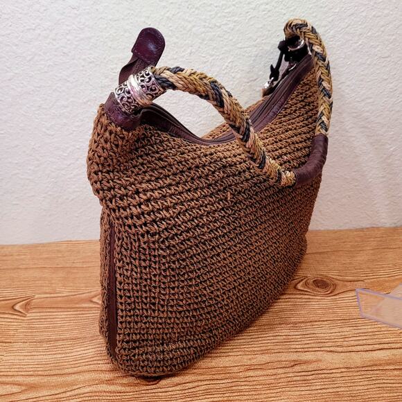 Brighton Barbados Crochet Leather Purse Raffia Handbag Boho Retro Style - Picture 7 of 15